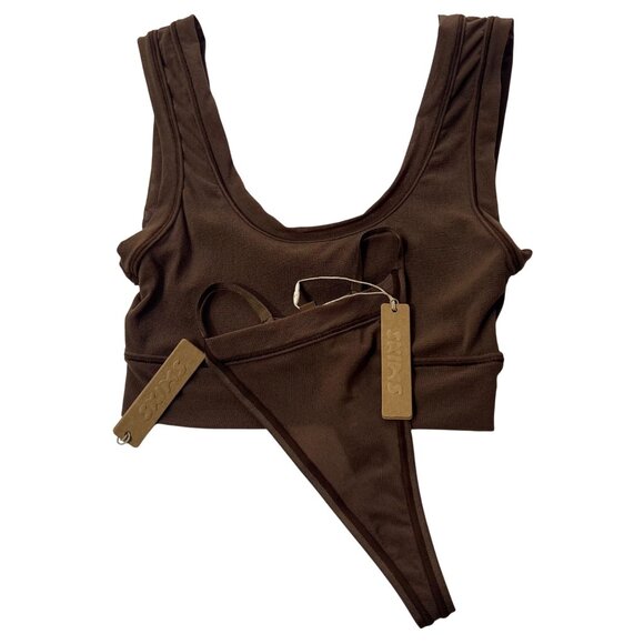 SKIMS Summer Mesh Scoop Bralette and T-String Thong Jasper XXS - Picture 12 of 12
